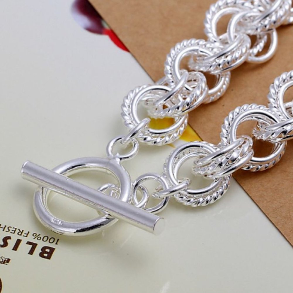 925 Sterling Silver Chain Link Toggle Bracelet_4